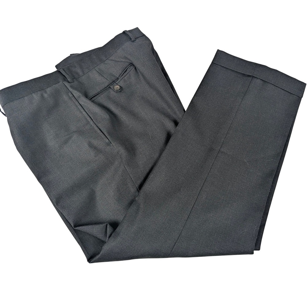 Polo Ralph Lauren Mens 36 x 30 Gray Virgin Wool Pleated Cuffed Dress Pants Italy